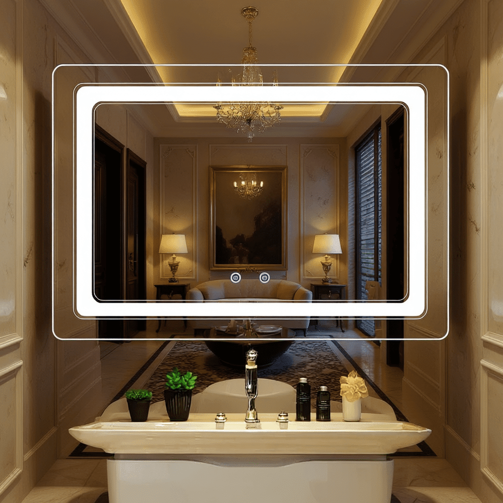 LumaTouch Dual Control LED Mirror – Sleek Rectangular Bathroom Mirror