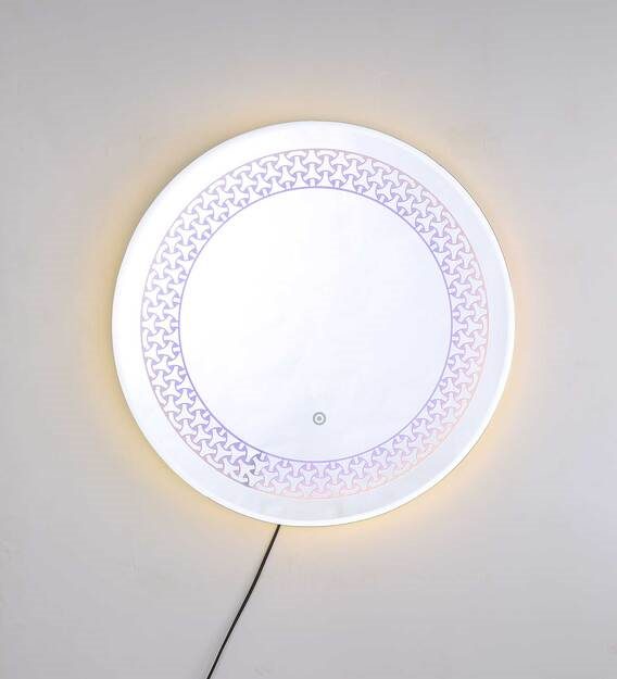 LuxeCircle™ Patterned LED Mirror India – Dual Glow Round Mirror with Etched Design and Touch Control