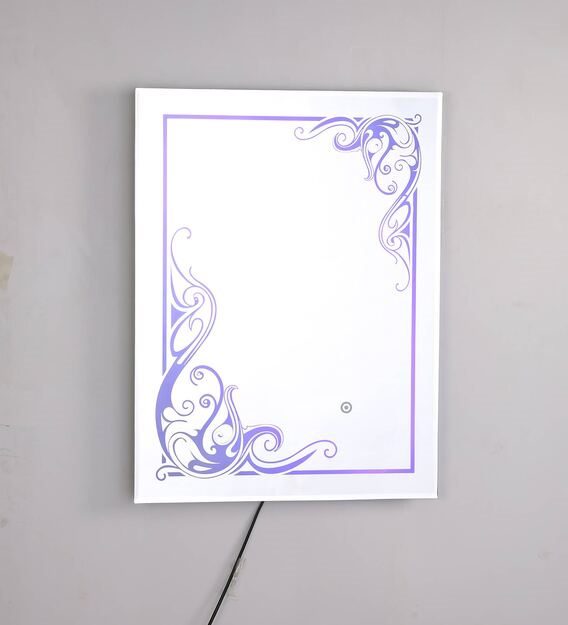 Artistic Mirror with Purple Edge Lighting and Touch Sensor