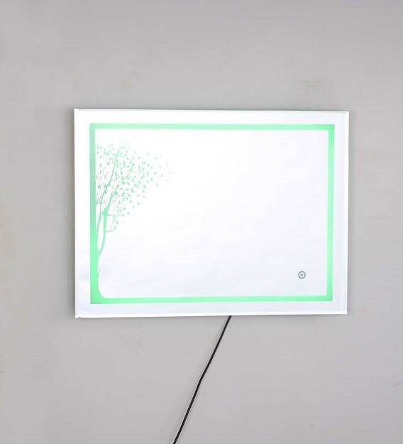 Large Rectangular LED Mirror with Digital Display and Ambient Lighting