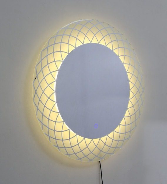 HaloGrid™ Golden Oval LED Mirror India – Etched Frame Mirror with Warm Glow and Touch Sensor