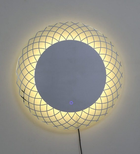 HaloGrid™ Golden Oval LED Mirror India – Etched Frame Mirror with Warm Glow and Touch Sensor