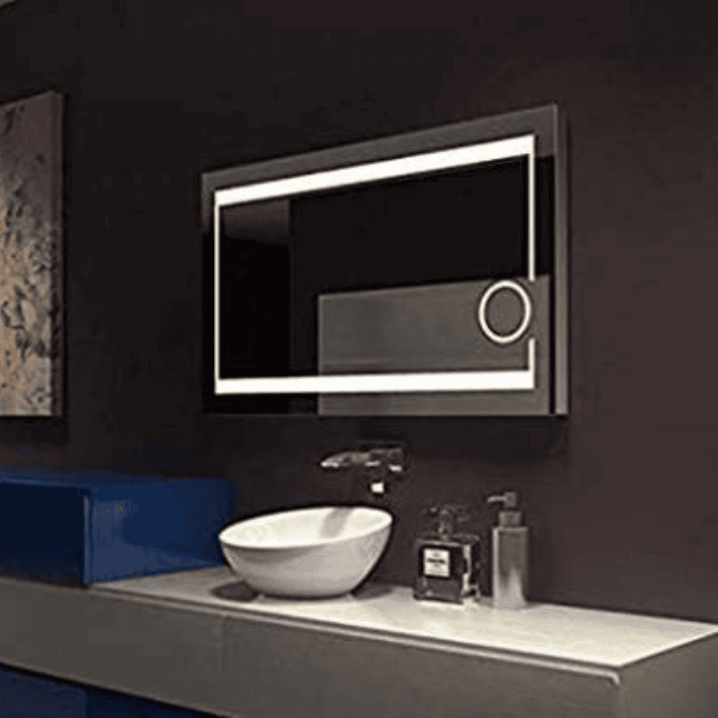 LED Mirror with Magnifier – Horizontal Frameless Mirror with Inner Glow