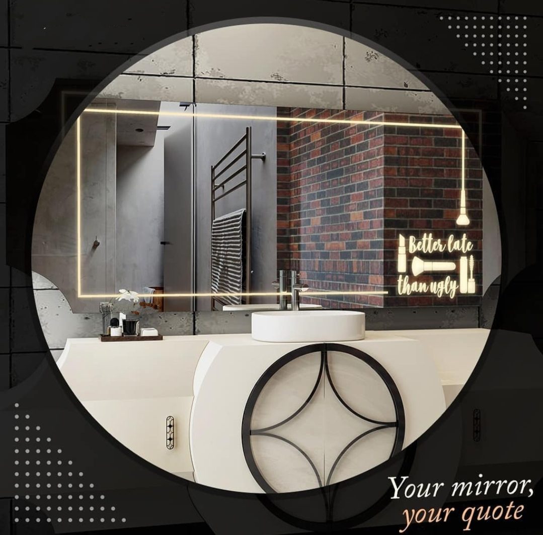 Customizable Round LED Bathroom Mirror with Personalized Quote