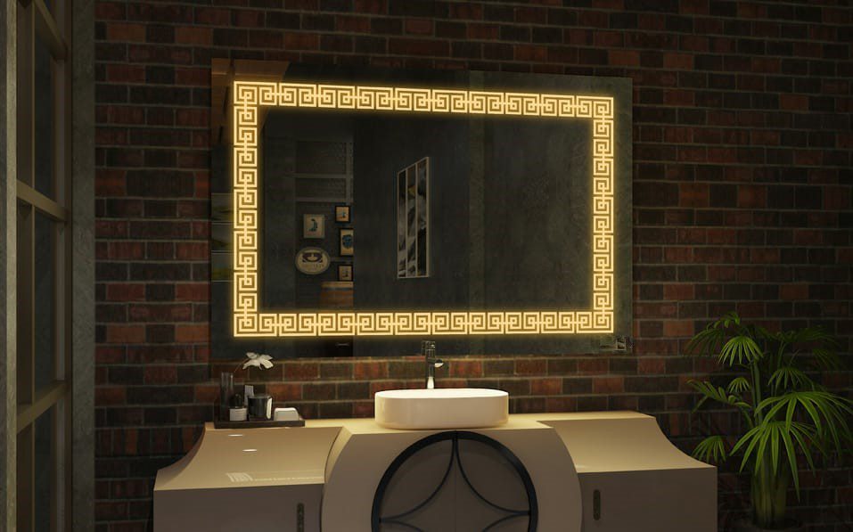 Large Rectangular LED Mirror with Digital Display and Ambient Lighting1