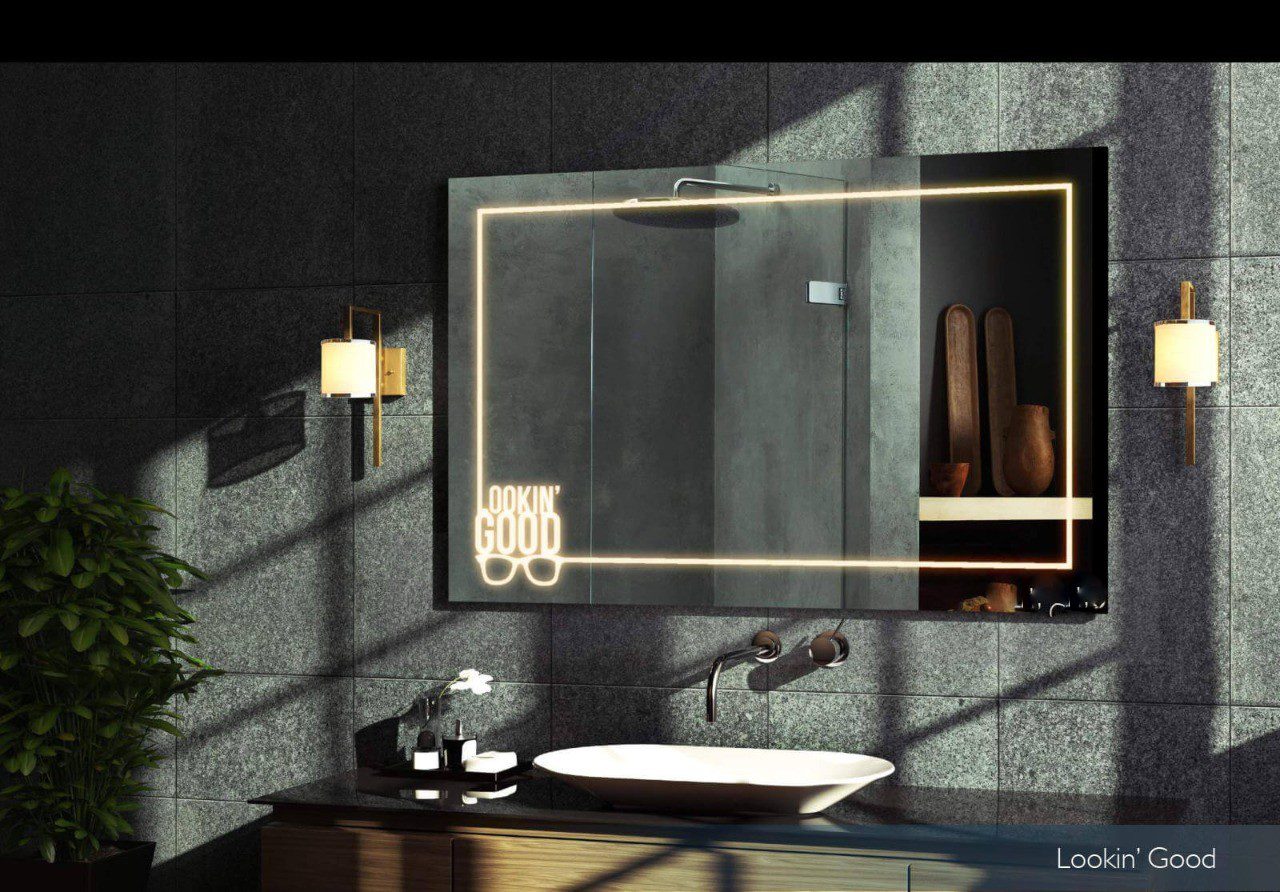 LED Mirror with Illuminated ‘Lookin’ Good’ Text for Stylish Bathrooms