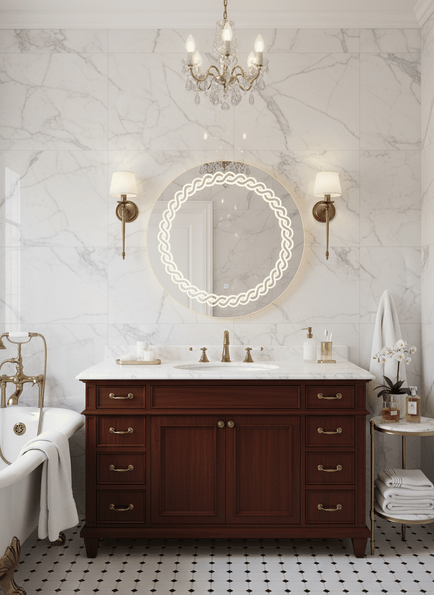 Designer Round LED Mirror with Laser-Cut Backlight