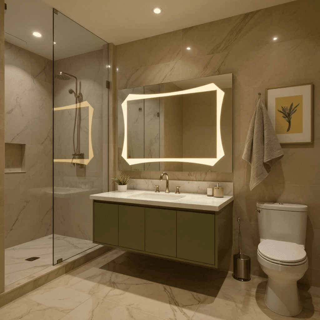 Wavy Frame LED Bathroom Mirror with Warm Backlight 1
