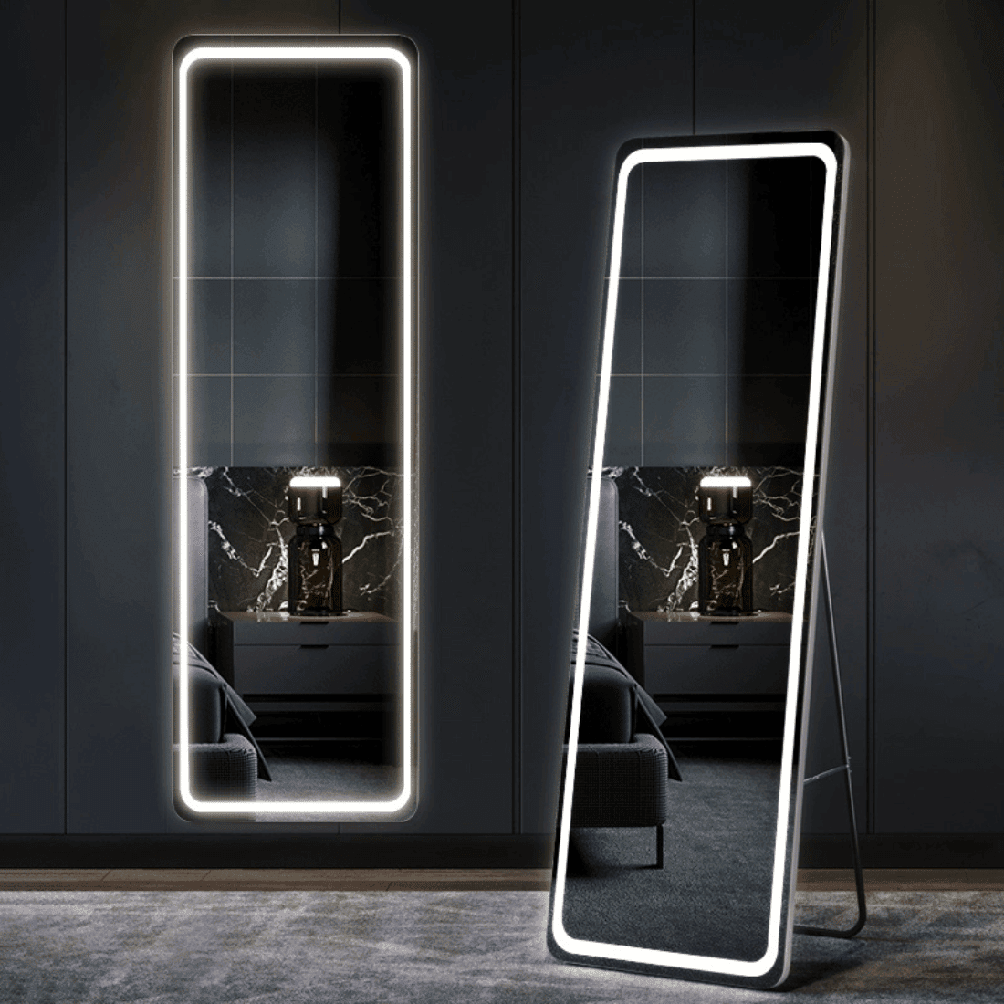 Full-Length LED Dressing Mirror with Warm Light Border