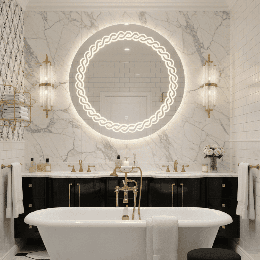 Designer Round LED Mirror with Laser-Cut Backlight