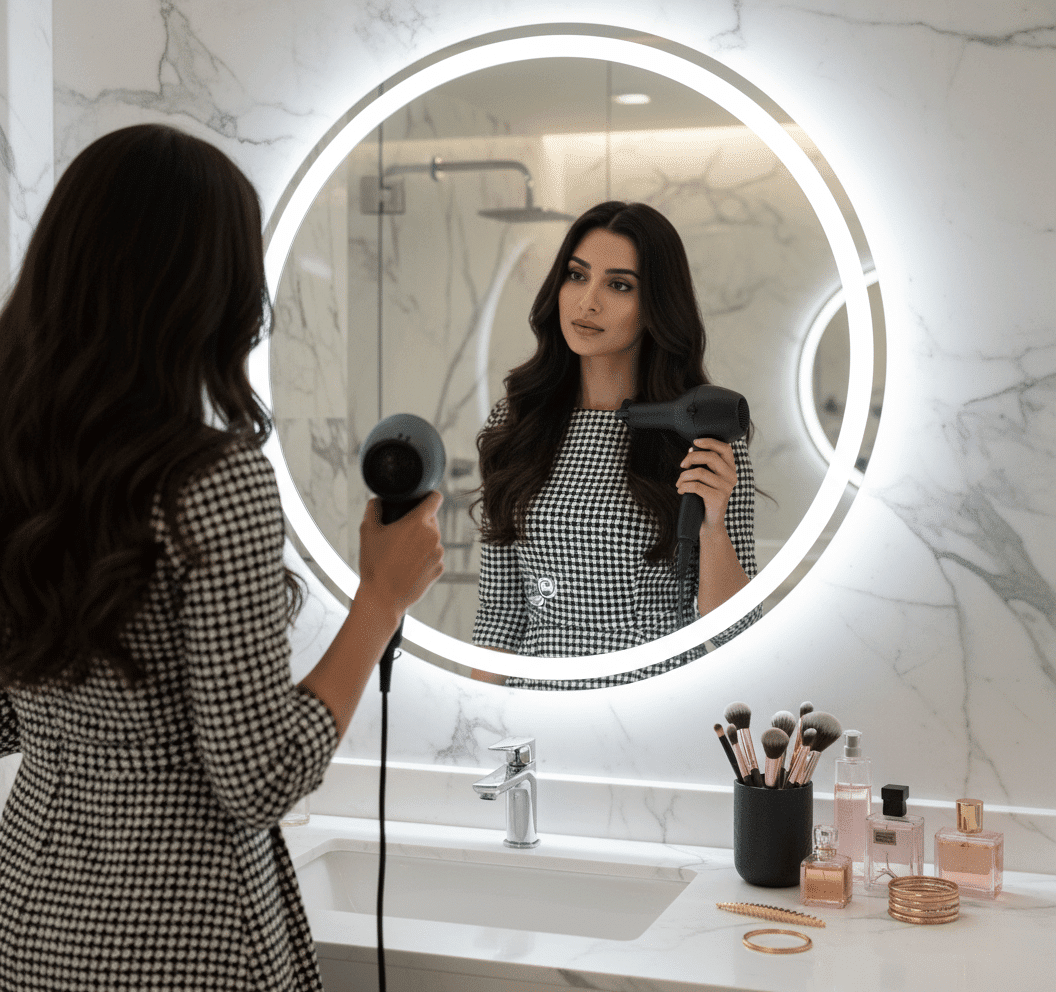 Modern Backlit Round Mirror with Sleek Design