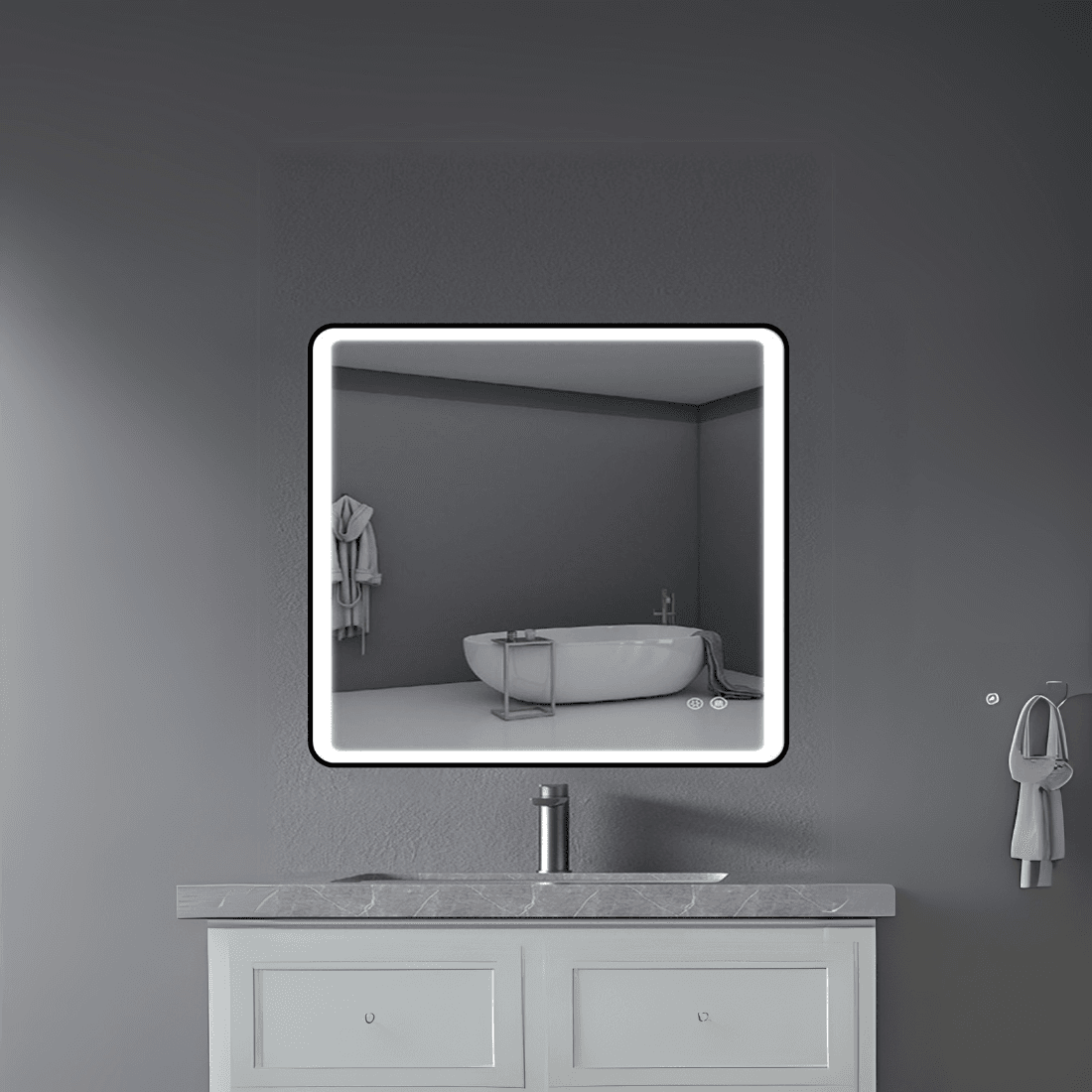 Modern Square Wall LED Mirror with Anodized Aluminum Frame – Gold, Rose Gold, Matte Black, Brushed Silver