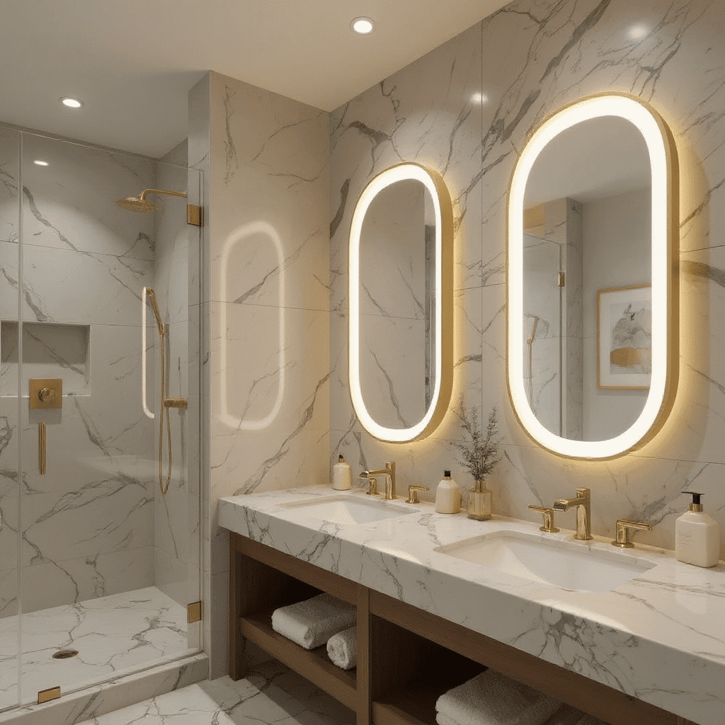 Elegant Oval LED Mirror with Gold Frame for Modern Bathrooms