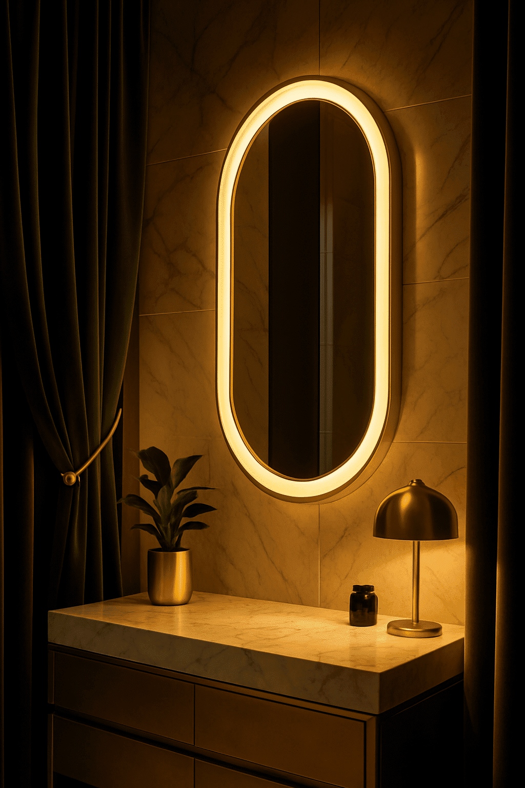 Elegant Oval LED Mirror with Gold Frame for Modern Bathrooms