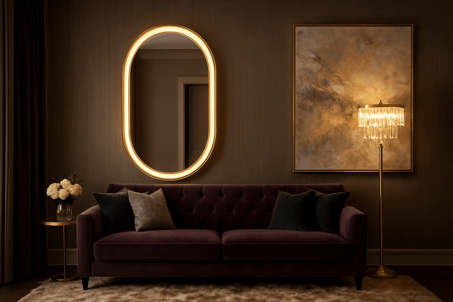 Elegant Oval LED Mirror with Gold Frame for Modern Bathrooms