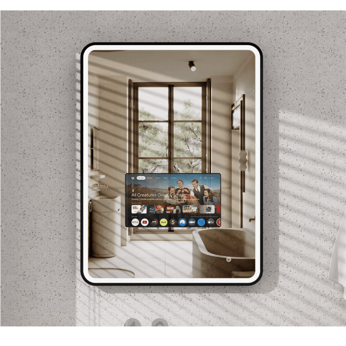 Premium Rectangle LED Mirror with Android TV – Frameless & Shatterproof