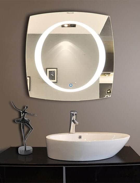 Square LED Mirror India – Central Circle Glow with Touch Sensor for Vanity