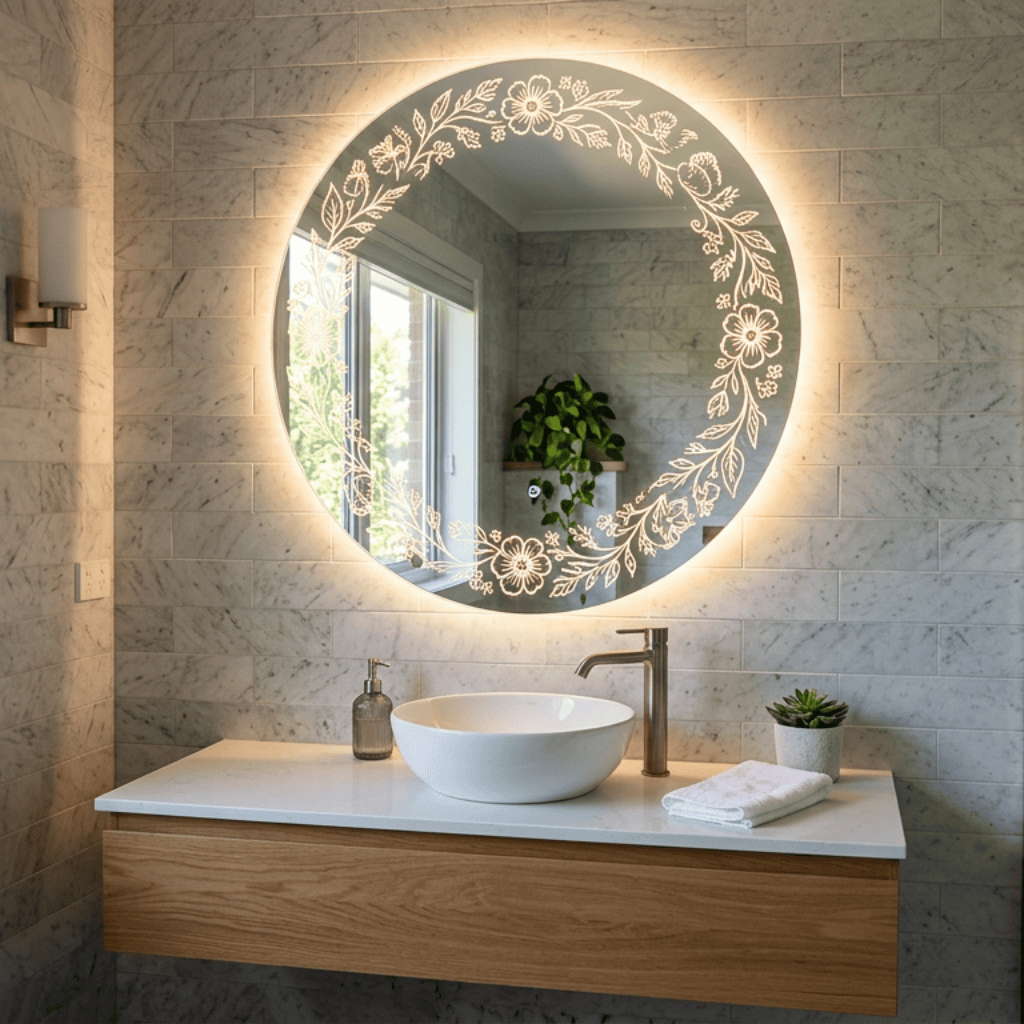 Floral LED Mirror with Backlighting – Decorative Mirror for Modern Bathrooms