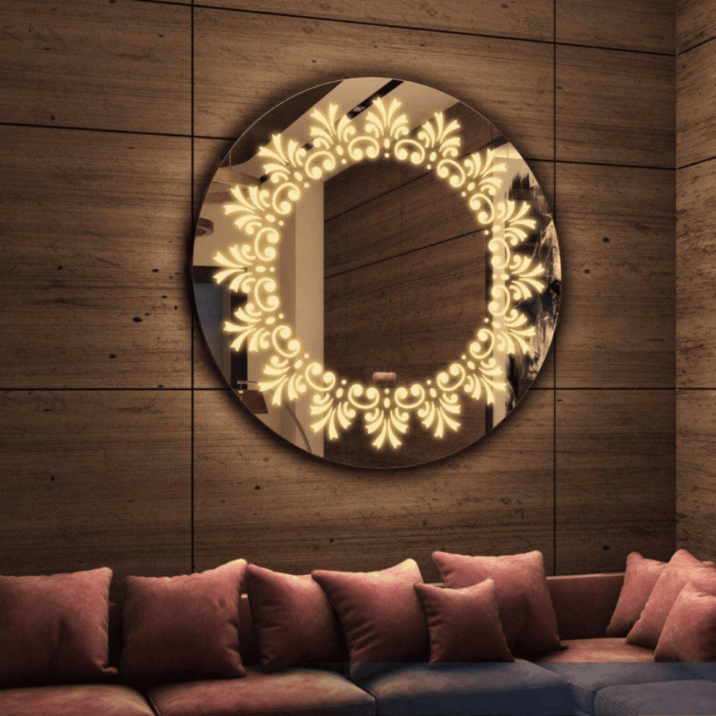 Floral Pattern Round LED Mirror – Bloom Design