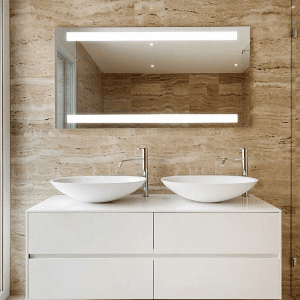 Rectangular Bathroom Mirror with Top and Bottom Lights
