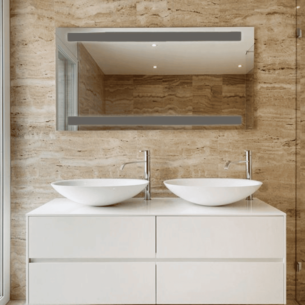 Rectangular Bathroom Mirror with Top and Bottom Lights 1