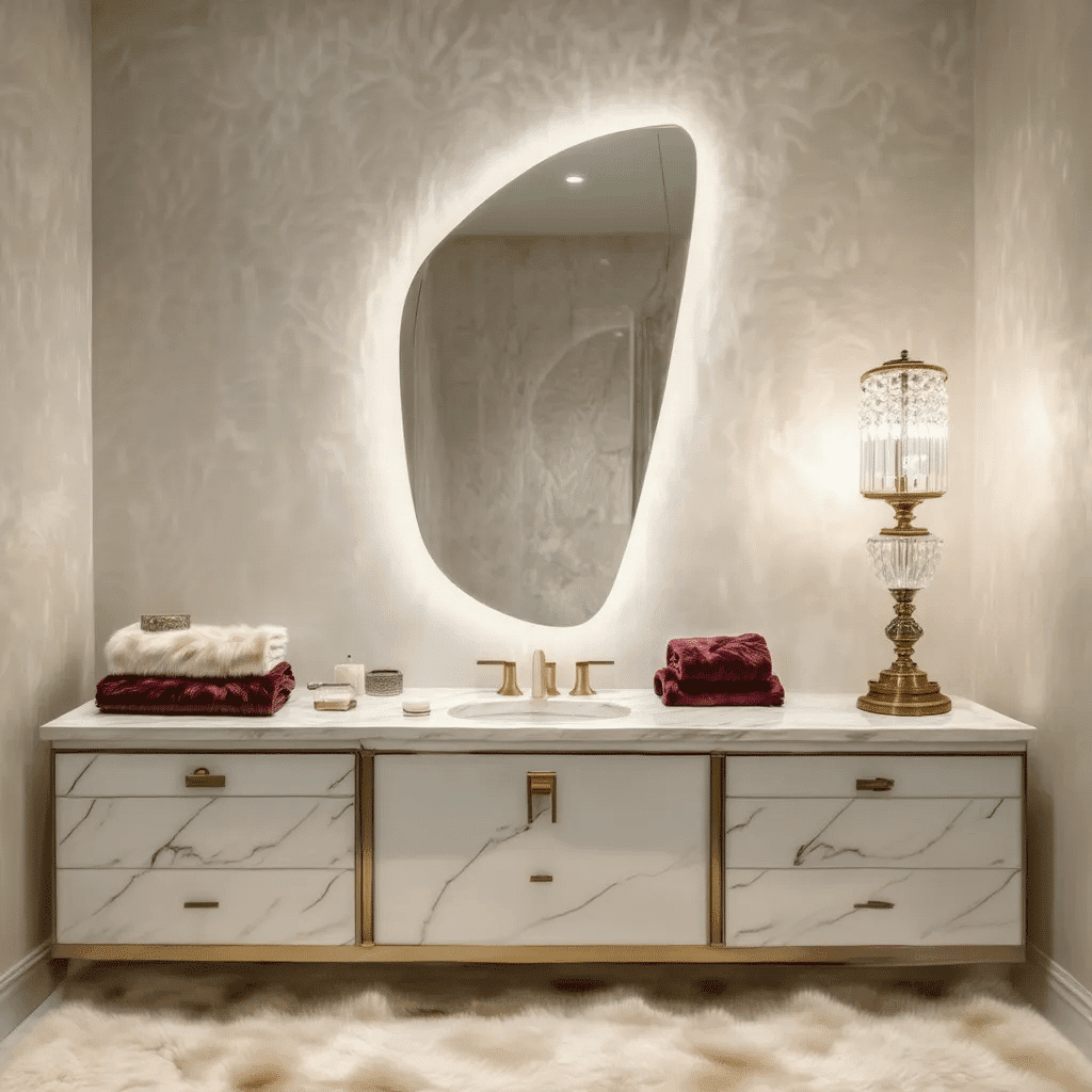 Asymmetrical Glow LED Mirror – Designer Backlit Vanity Mirror 2 Asymmetrical Glow LED Mirror – Designer Backlit Vanity Mirror 2