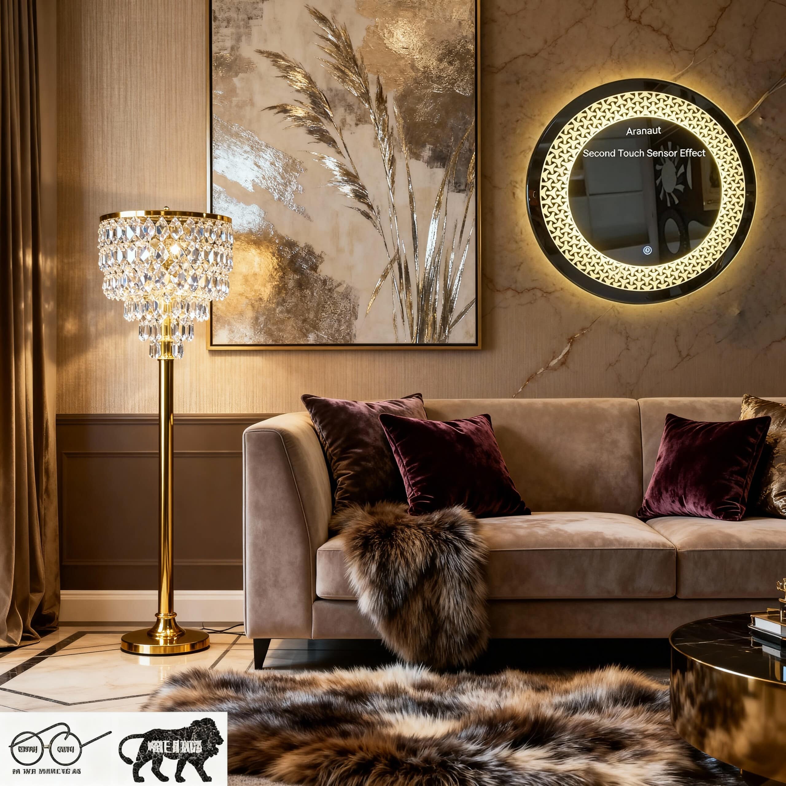 Designer Circular LED Mirror with Decorative Pattern Lighting