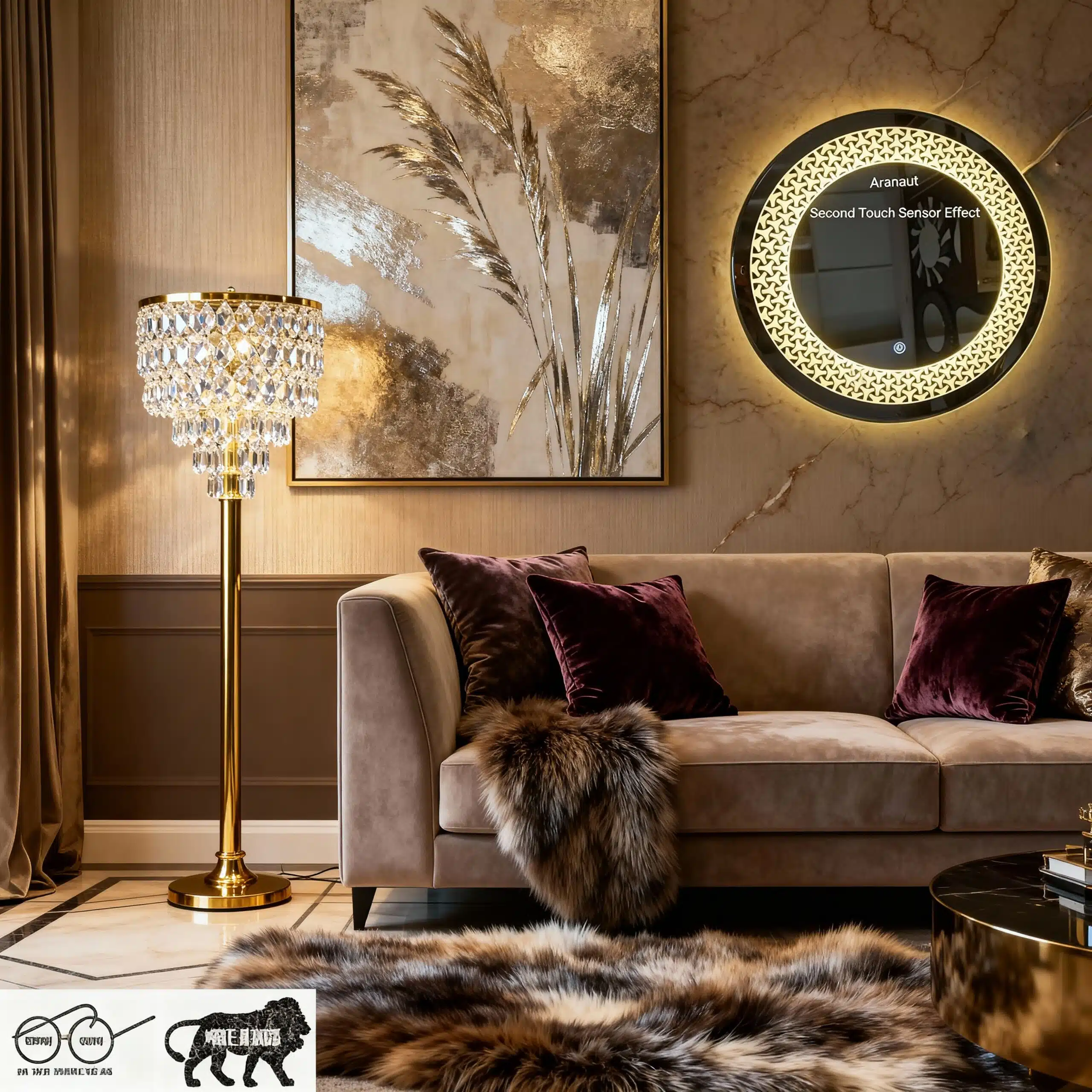 Designer Circular LED Mirror with Decorative Pattern Lighting
