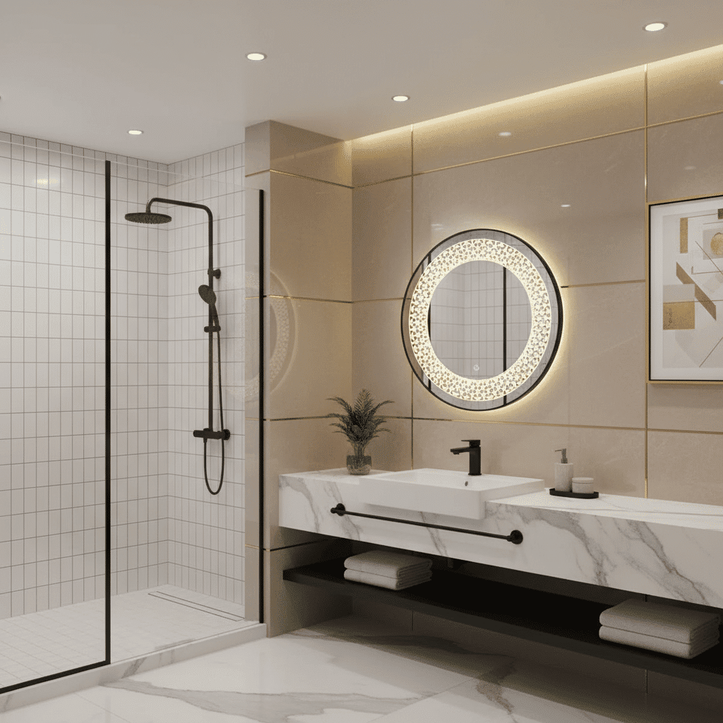 Aranaut Round LED Mirror with Designer Frame – Touch Sensor Vanity Mirror 3