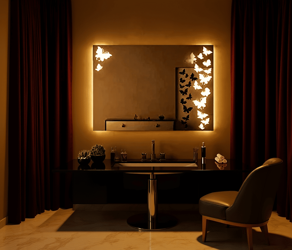 Artistic Bathroom Mirror with Butterfly Pattern Lighting