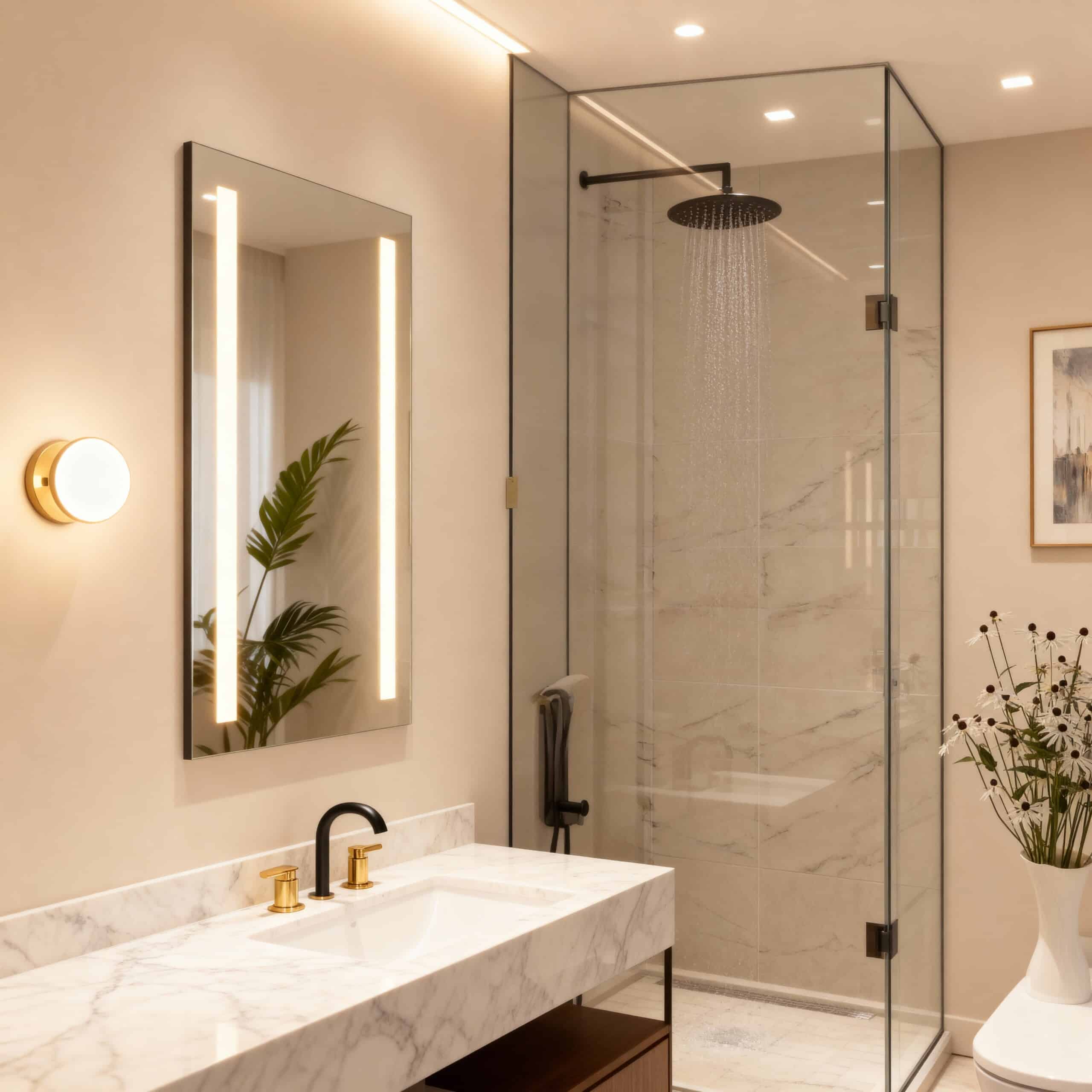 Vertical LED Mirror for Bathroom with Warm Lighting