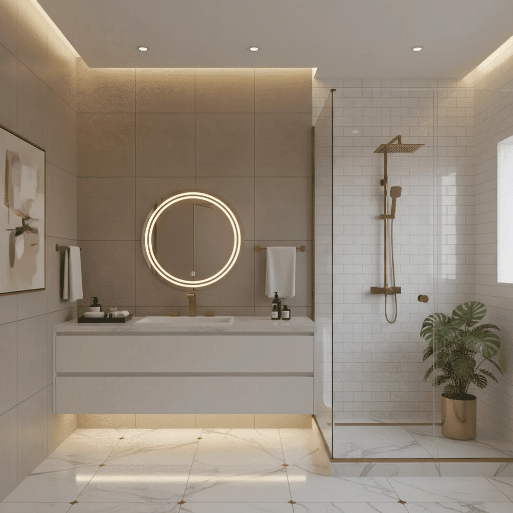 Luxury Round LED Bathroom Mirror with Double Ring Lighting