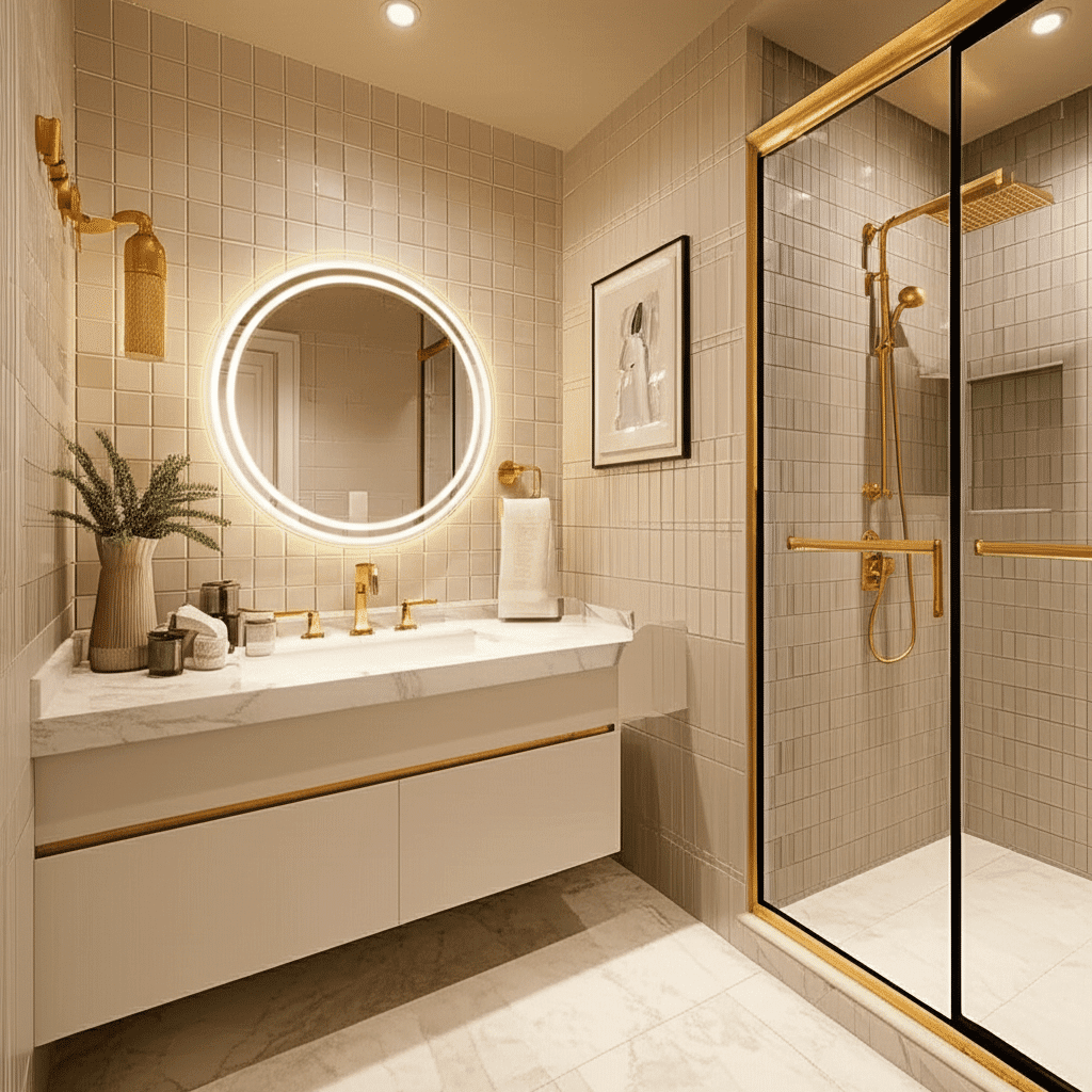 Luxury Round LED Bathroom Mirror with Double Ring Lighting