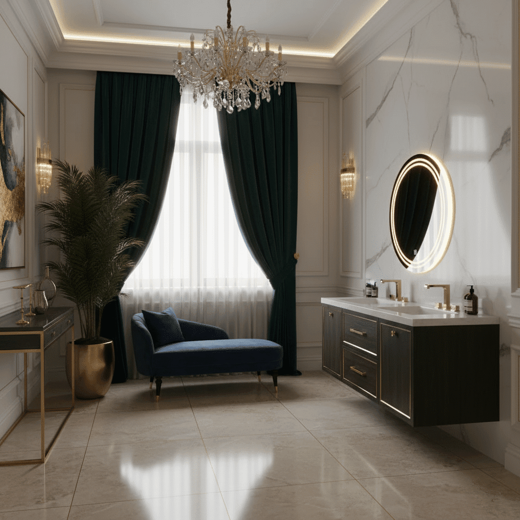 Luxury Round LED Bathroom Mirror with Double Ring Lighting