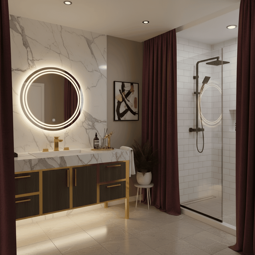 Luxury Round LED Bathroom Mirror with Double Ring Lighting