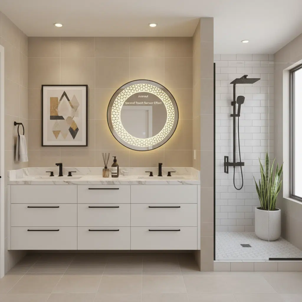 Designer Circular LED Mirror with Decorative Pattern Lighting