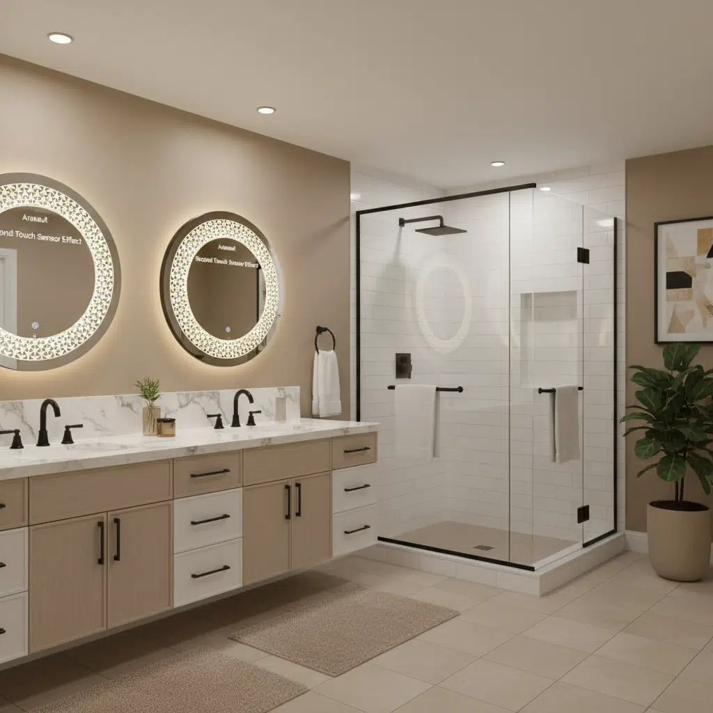 Designer Circular LED Mirror with Decorative Pattern Lighting