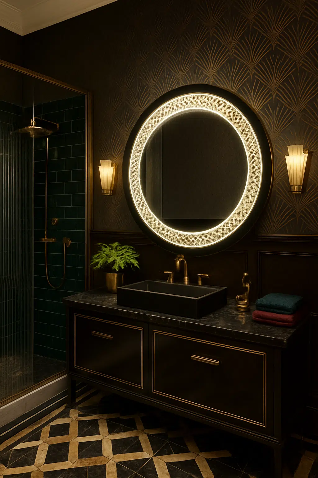 Designer Circular LED Mirror with Decorative Pattern Lighting