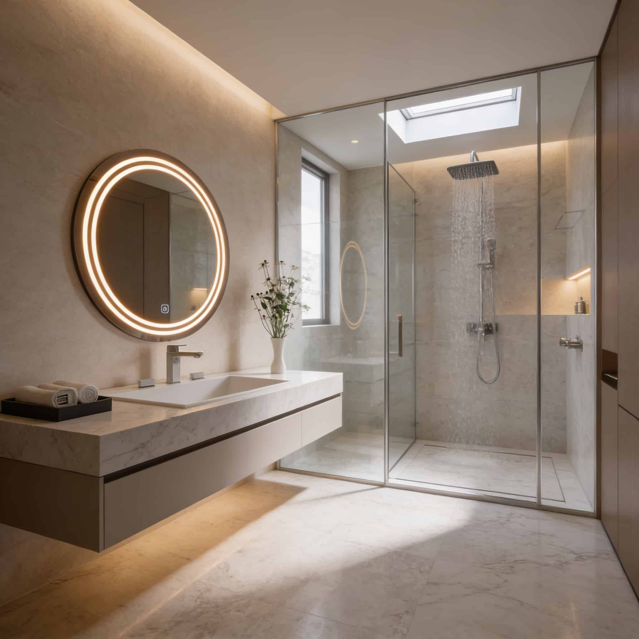 Luxury Round LED Bathroom Mirror with Double Ring Lighting