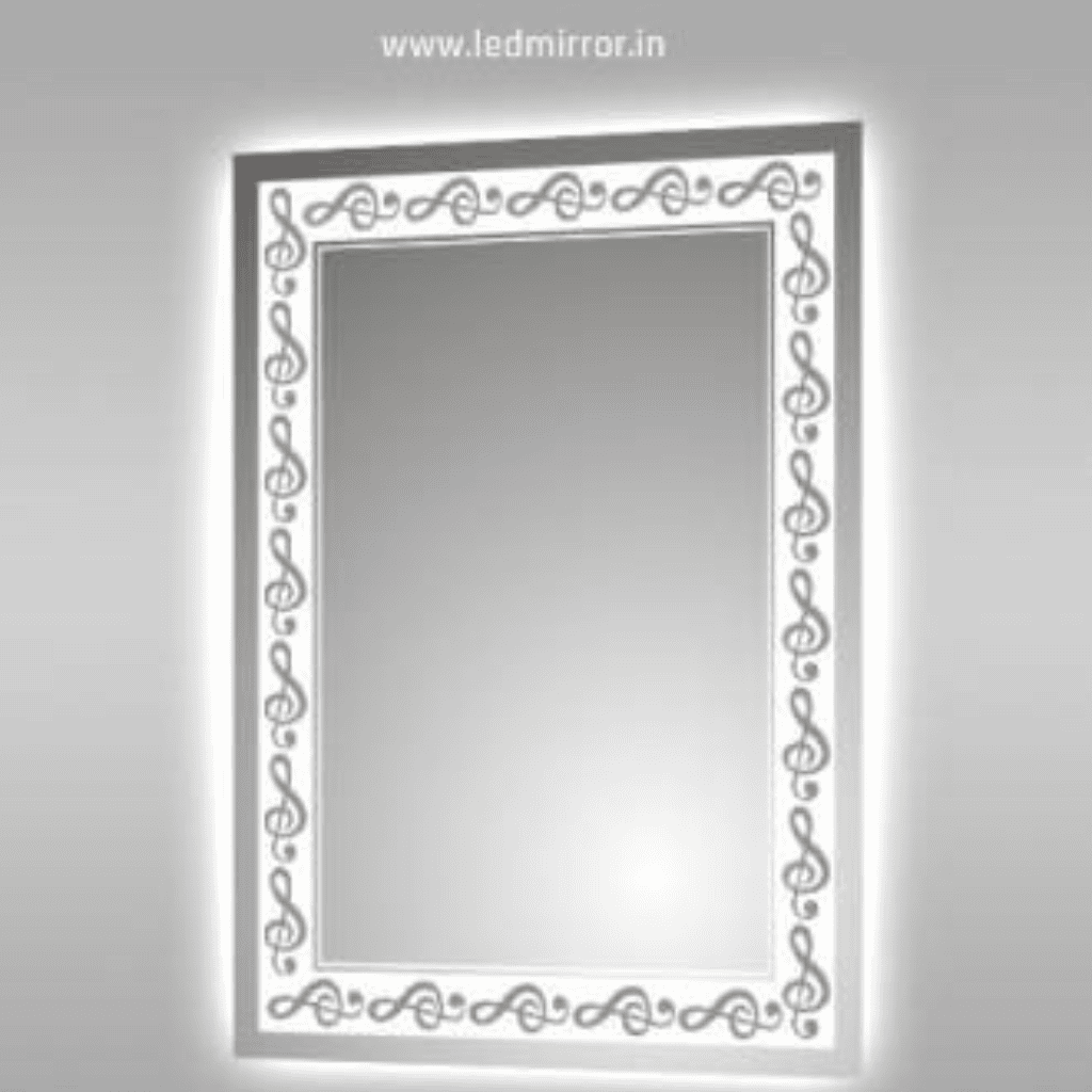 LED Decorative Bathroom Mirror with Etched Floral Frame – Elegant Glow for Modern Spaces
