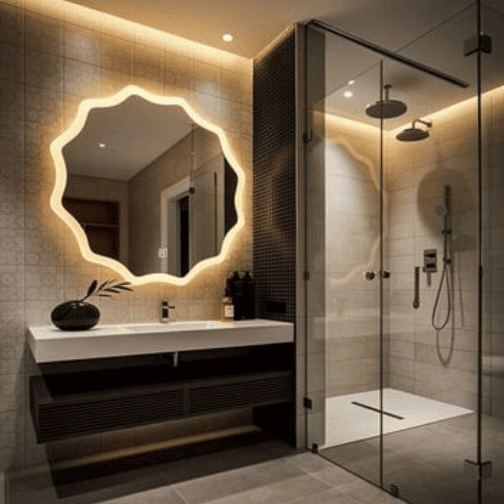 Contemporary Scalloped Bathroom Mirror