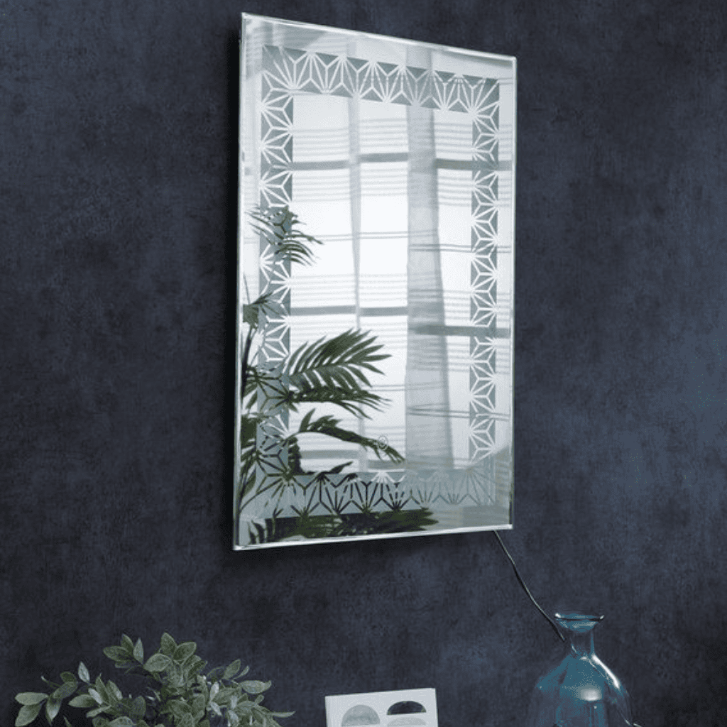 Rectangular Mirror with Golden Triangle Grid Lighting