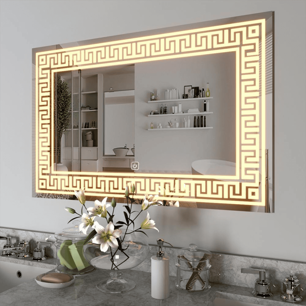 Elegant Wall Mirror with Greek Key LED Frame