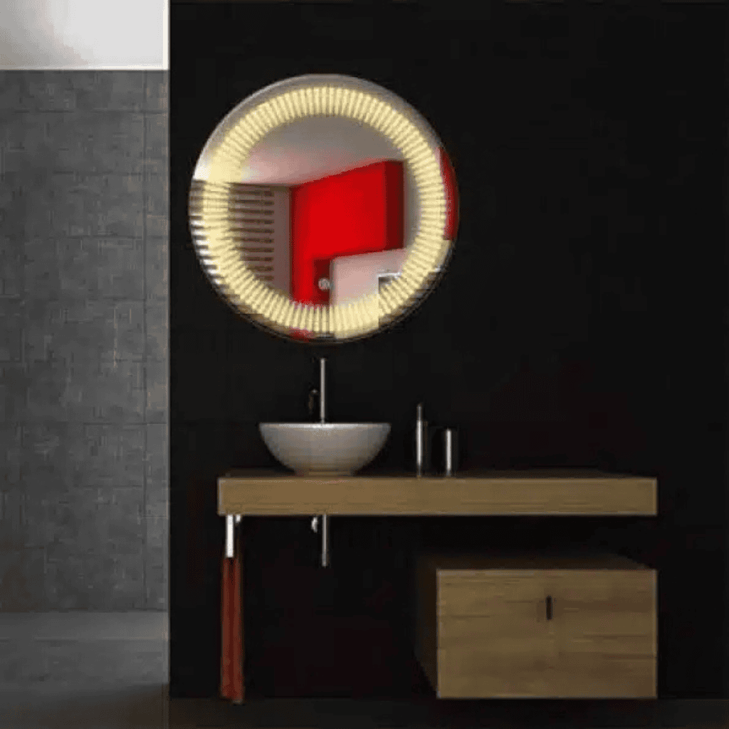 Golden Spiral Round LED Mirror – Artistic Frameless Bathroom Touch Mirror