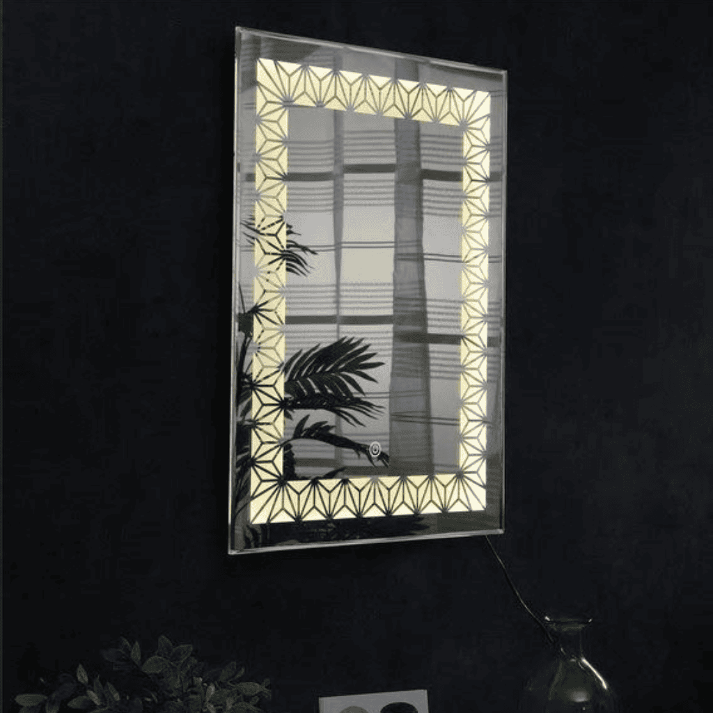 Rectangular Mirror with Golden Triangle Grid Lighting 1