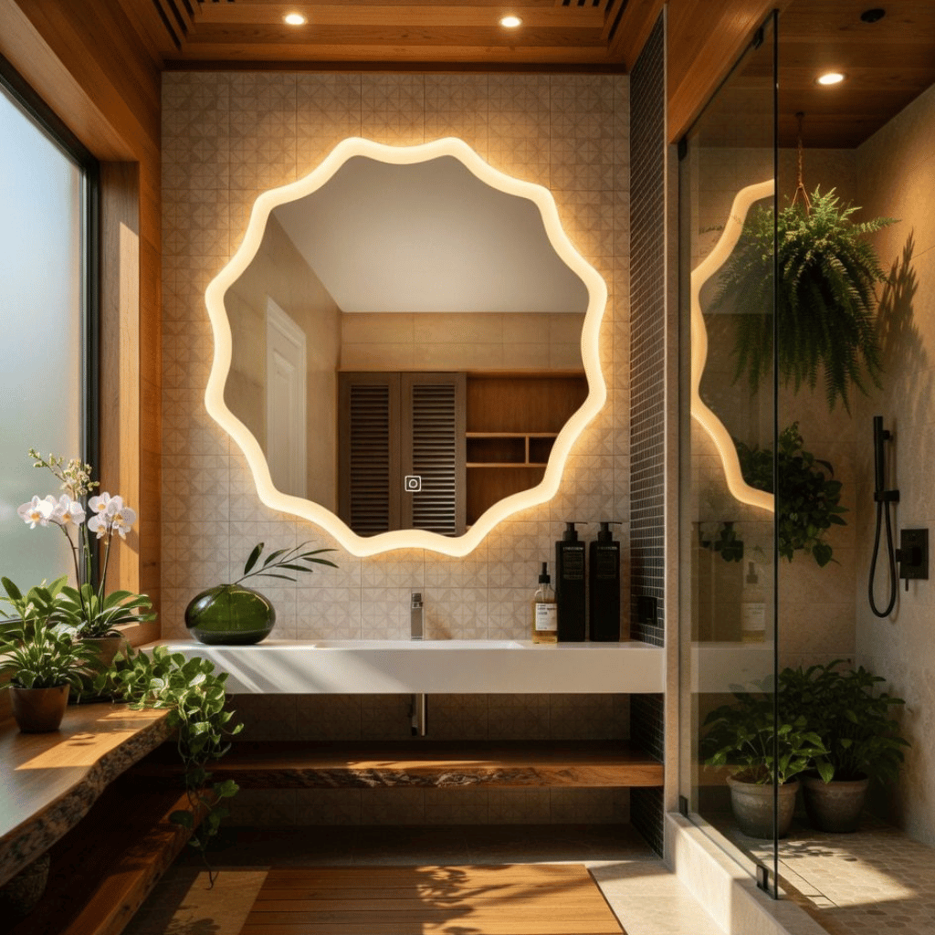 Contemporary Scalloped Bathroom Mirror