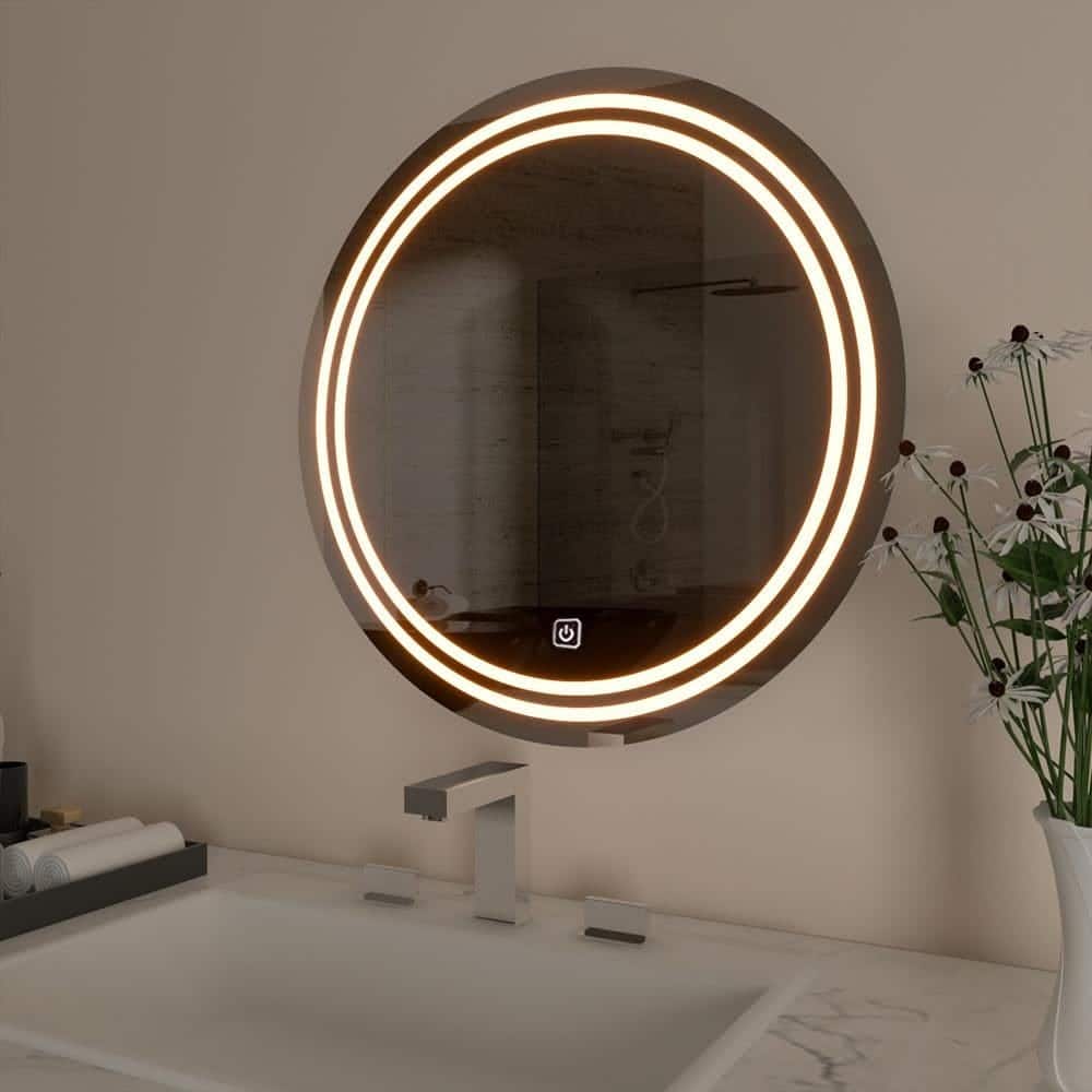 Luxury Round LED Bathroom Mirror with Double Ring Lighting