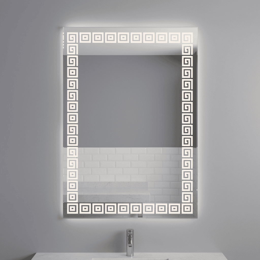 Greek Key LED Mirror – Decorative Bathroom Mirror with Illuminated Light Border
