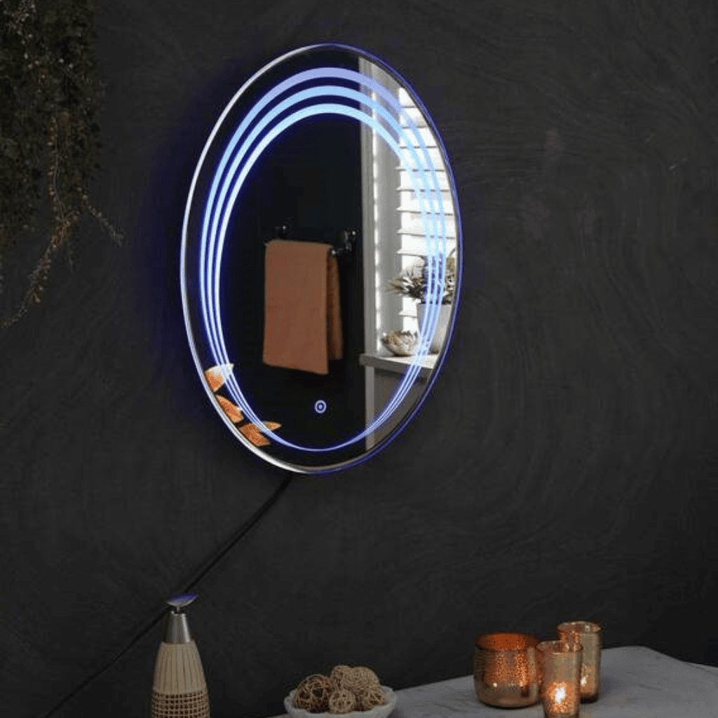 HaloAura™ Oval Halo LED Mirror India – Triple-Ring Glowing Vanity Mirror with Touch Sensor