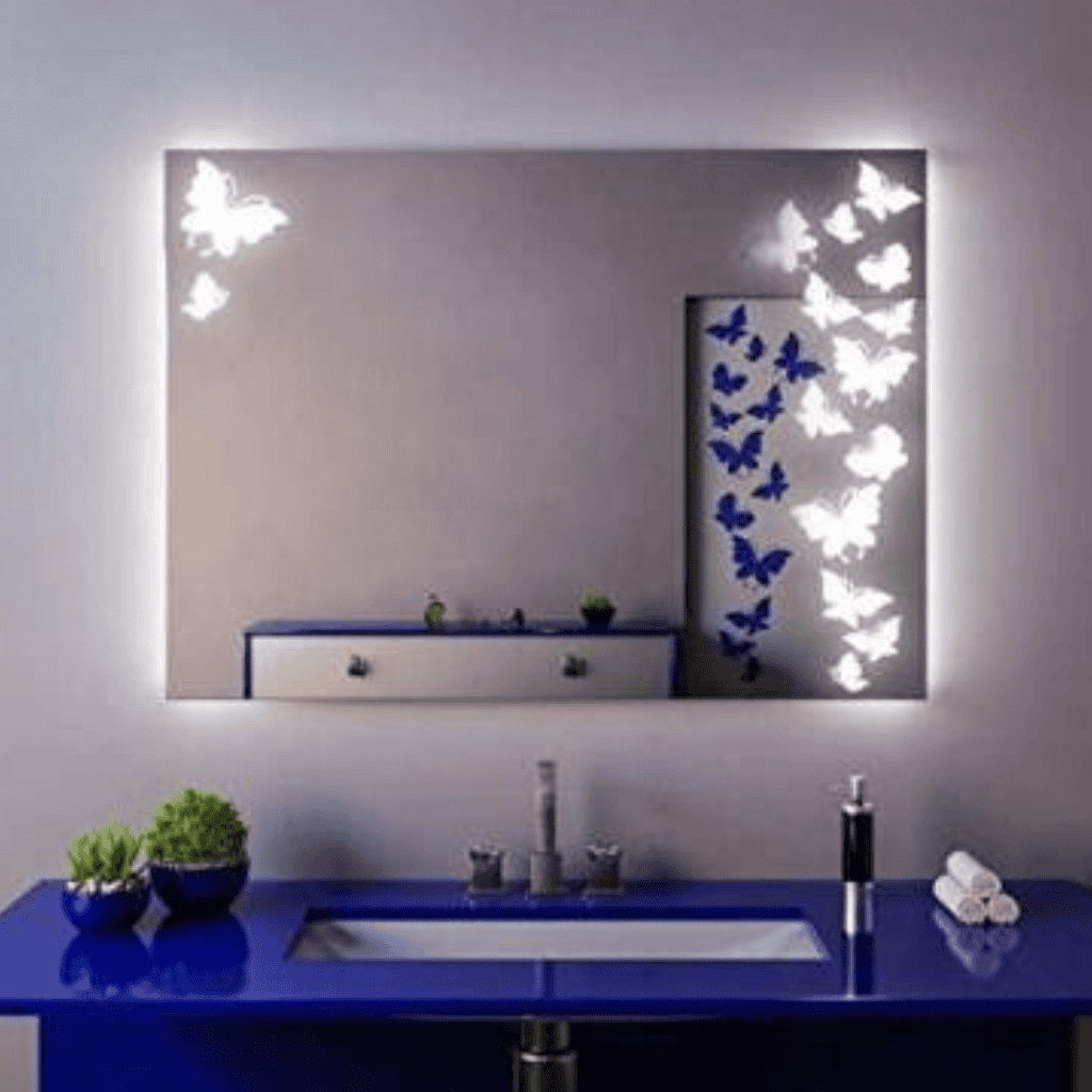 Artistic Bathroom Mirror with Butterfly Pattern Lighting